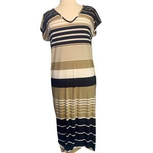 Olivia Matthews Women's Striped Midi Dress Size 3XP Short Sleeve V-Neck Stretchy